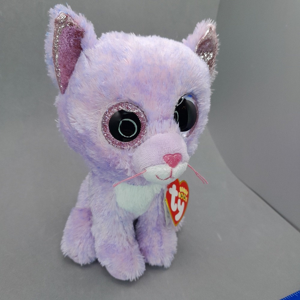 Ty Beanie Boos Cassidy Lavender Cat Purple Glitter Eyes Plush 6 inch NWT - Picture 3 of 8